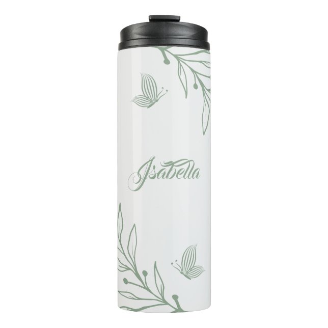 Garrafa Térmica Romântico elegante verde-senado (Frente)