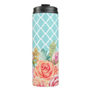 Garrafa Térmica Rosa azul do pêssego de Quatrefoil do Aqua