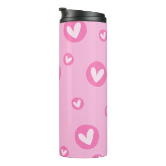 Garrafa Térmica Rosa com Padrão de Corações