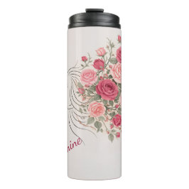 Garrafa Térmica Rosa Cor-de-Rosa Personalizada Floral Cabelo Mulhe