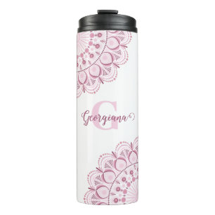 Garrafa Térmica Rosa de Confetti Personalizado Dot de Lace Mandala