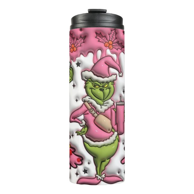 Garrafa Térmica Rosa de Natal Festivo (Frente)