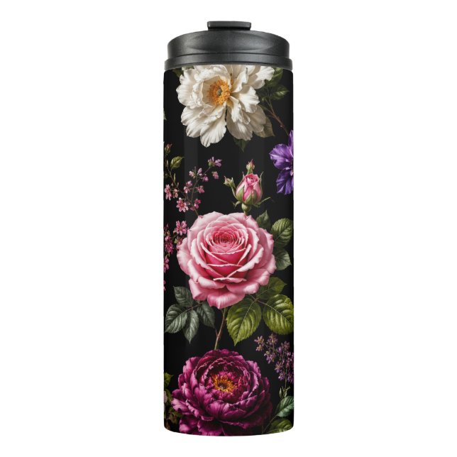 Garrafa Térmica Rosa de Veludo Preto (Frente)