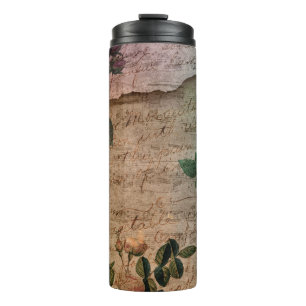 Garrafa Térmica Rosa do Steampunk Torn Ephemera Vintage em dific