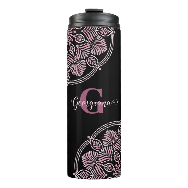 Garrafa Térmica Rosa Dot Mandala Monogramas (Frente)