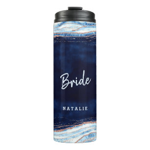 Garrafa Térmica Rosa Dourada Safira Azul Geodo Noiva Personalizada