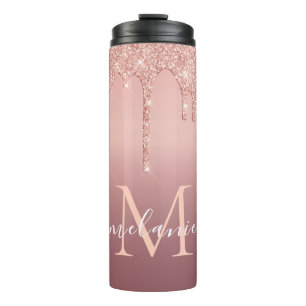 Garrafa Térmica Rosa Dourado Glitter Seu Nome Carta Tumbler Térmic