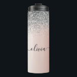 Garrafa Térmica Rosa Dourado - Monograma brilhante cor-de-rosa<br><div class="desc">Rosa Dourado - Tumbler de bebida com nome de monograma de cor rosa e folha de papel escamoteada em folha fina e prata. Isto faz o doce e perfeito aniversário de 16 anos, casamento, chá de panela, aniversário, chá de fraldas ou festa de solteira presente para alguém que ama luxo...</div>