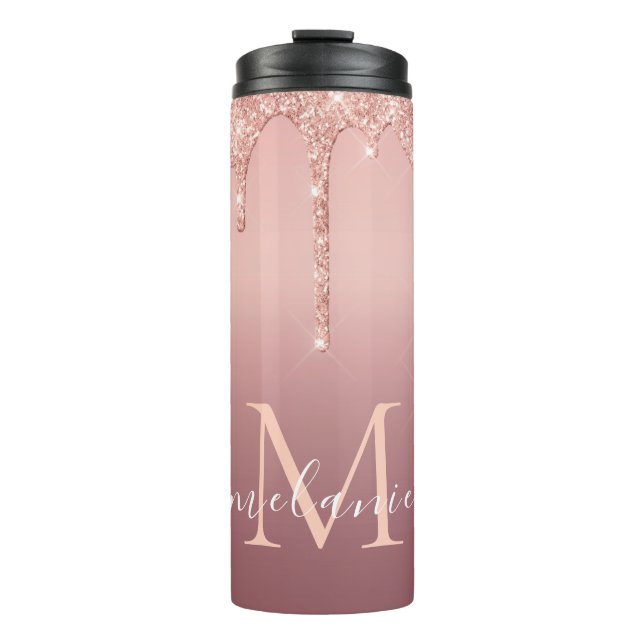Garrafa Térmica Rosa Dourado Nome da Carta Personalizada Tumbler T (Frente)