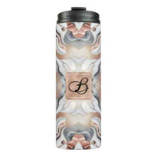 Garrafa Térmica Rosa Dourado Prateado e Mármore Branco Glam Femini