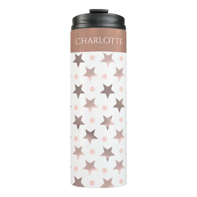 Garrafa Térmica Rosa Dourado Stars Tumbler Térmico Personalizado (Frente)