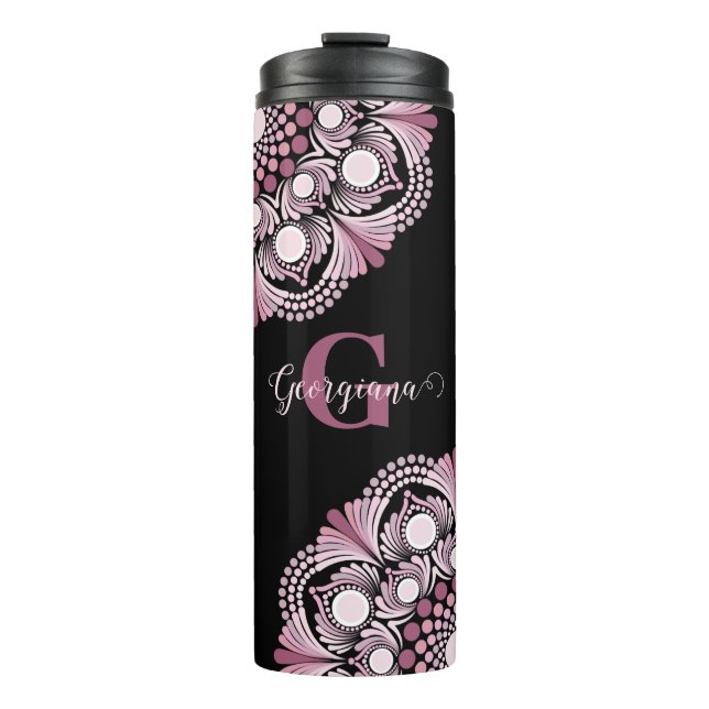 Garrafa Térmica Rosa Dusky Personalizado Boho Floral Dot Mandala (Frente)