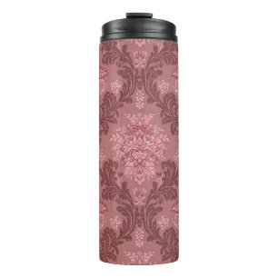 Garrafa Térmica Rosa Empoeirado Rosa Suave Borgonha Damask Elegant