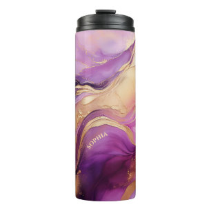 Garrafa Térmica Rosa Roxo Moderno e Dourado-