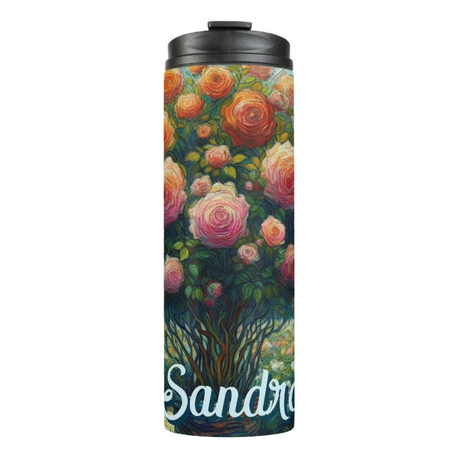 Garrafa Térmica Rosa Topike Estilo Van Gogh Rosas Rosa Floral (Frente)