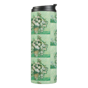 Garrafa Térmica Rosas Brancas de Van Gogh - Arte Floral Menta Vint