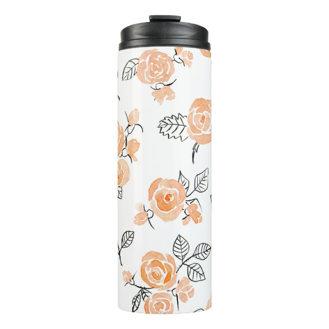Garrafa Térmica Rosas de Aquarela: Fundo Branco de Tinta (Frente)