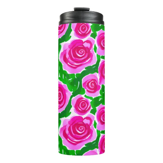 Garrafa Térmica Rosas de Aquarela Rosa Fuchsia (Frente)