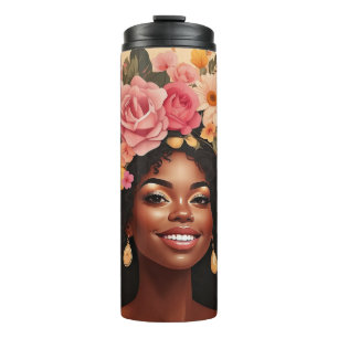 Garrafa Térmica Rosas de mulheres negras e girassóis