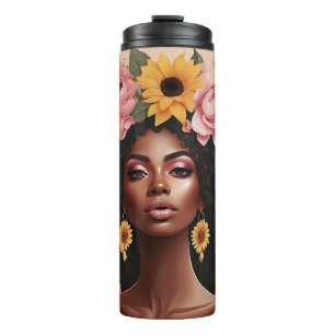 Garrafa Térmica Rosas de mulheres negras e girassóis
