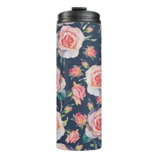 Garrafa Térmica Rosas e Rosebuds: Floral Sem Costura.