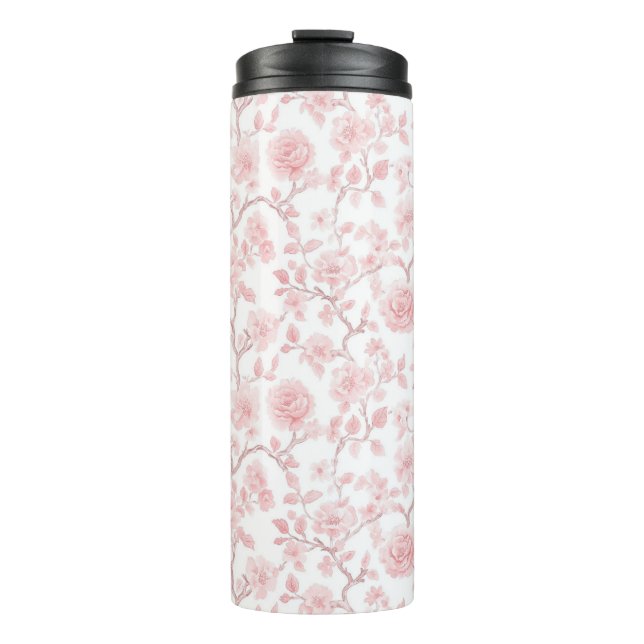 Garrafa Térmica Rosas Florais Rosa Bonito   (Frente)