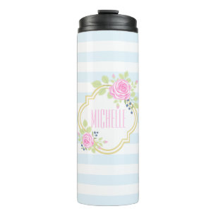 Garrafa Térmica Rosas rosa-branca-monograma Tumbler térmico de mir