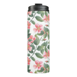 Garrafa Térmica Rosas Selvagens Aquarela Floral Sem Costura