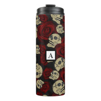 Rosas Vermelhas & Caveiras Cinza Preto Floral Góti