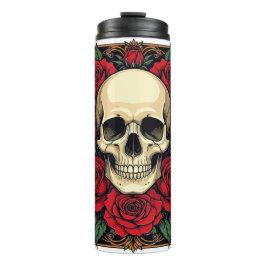 Garrafa Térmica Rosas Vermelhas e Caveira Esquelética Art Nouveau