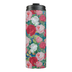 Garrafa Térmica Rosas Vermelhas e Rosa, Elegantes, Vitorianas, 