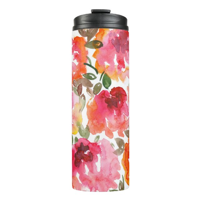 Garrafa Térmica Rosas vermelhas Shabby, padrão perfeito. (Frente)