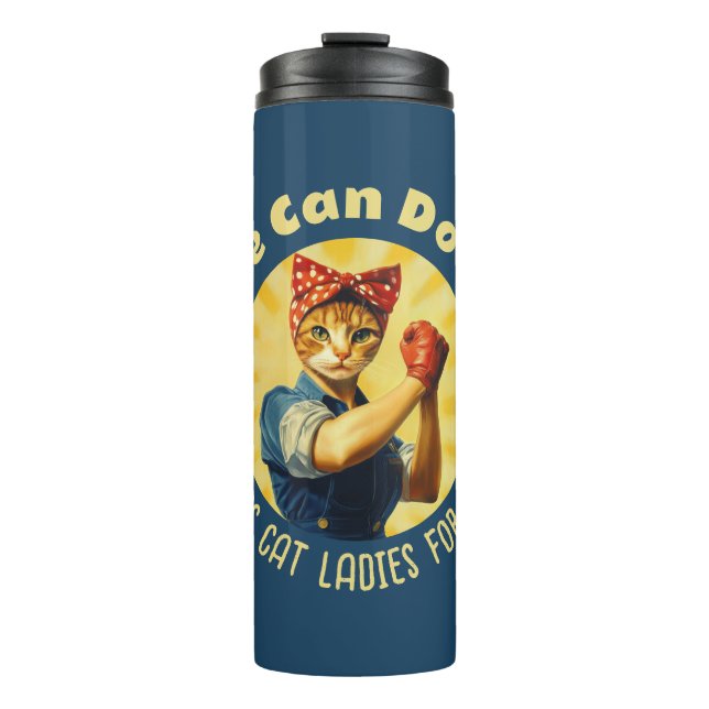 Garrafa Térmica Rosie The Riveter Cat Ladras Para Kamala Harris (Frente)