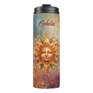 Garrafa Térmica Rosto de Sol Cósmico Arte Digital Personalizada