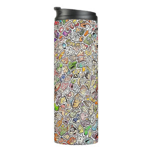 Garrafa Térmica Rostos de Desenhos Animados Estranhos Arte a Lápis