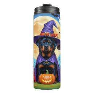 Garrafa Térmica Rottweiler Cães Abóbora Halloween Engraçado