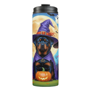 Garrafa Térmica Rottweiler Cães Abóbora Halloween Engraçado