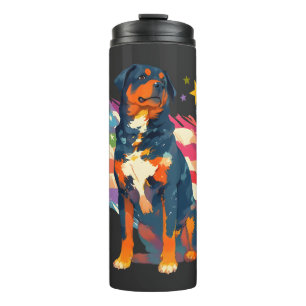 Garrafa Térmica Rottweiler Patriótico com Arte da Bandeira dos EUA