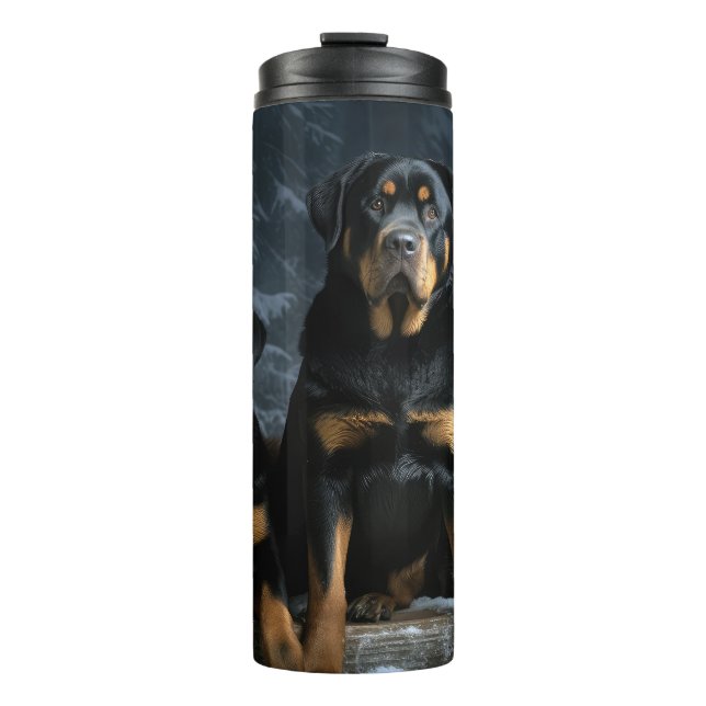 Garrafa Térmica Rottweiler Snowy Sleigh Decência de Natal (Frente)