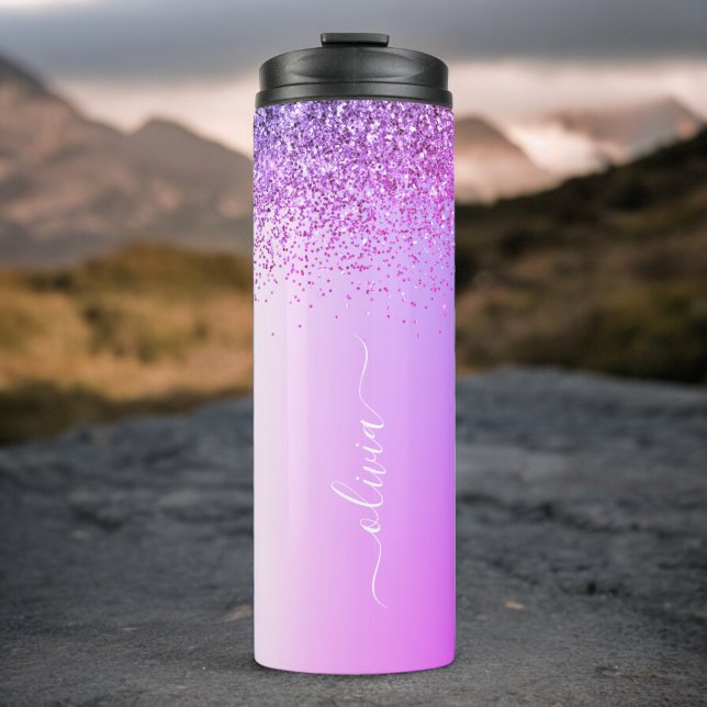 Garrafa Térmica Rótulo de Monograma Roxo com Brilho Feminino (Criador carregado)