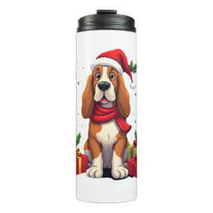 Garrafa Térmica Roupas de Natal engraçadas para cães Basset Hound