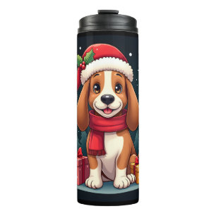 Garrafa Térmica Roupas de Natal para Cachorro Basset Hound Chapéu 