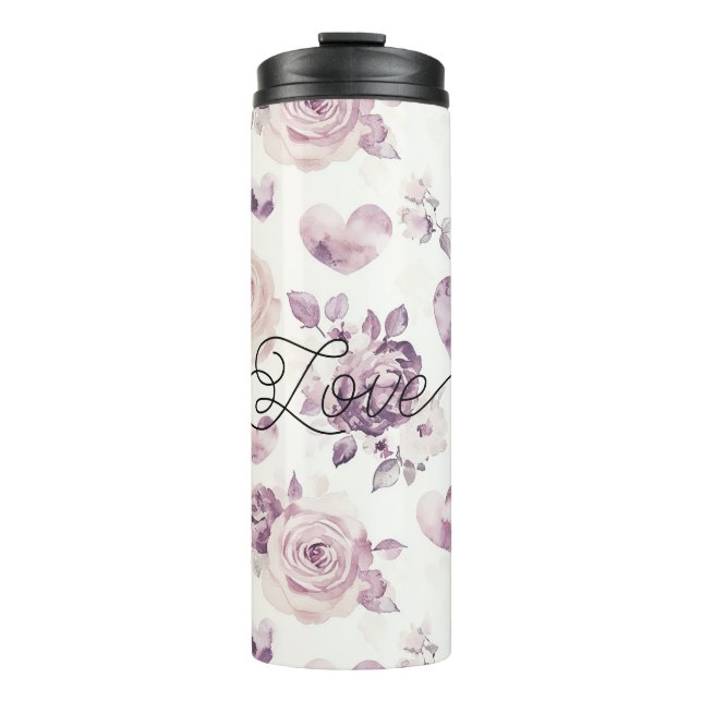 Garrafa Térmica Roxo Corações Flores Amor (Frente)