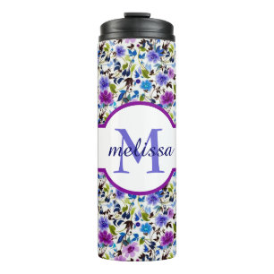 Garrafa Térmica Roxo e azul floral personalizado termicamente tumb