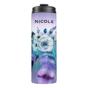 Garrafa Térmica Roxo e Turquesa Apanhador de Sonhos Boho Chic Rúst