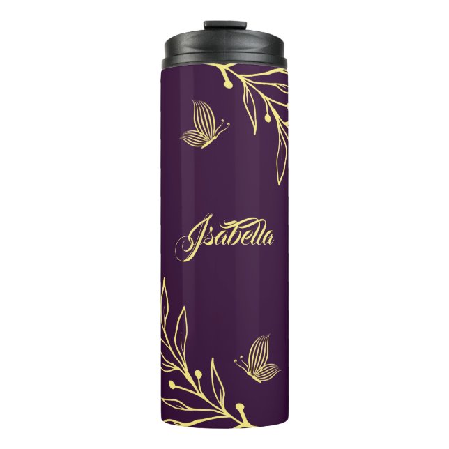 Garrafa Térmica Roxo floral elegante romântico (Frente)