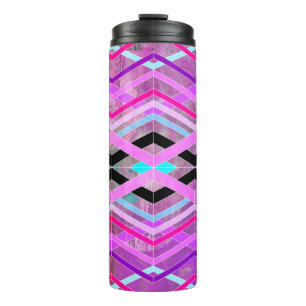 Garrafa Térmica Roxo Rosa e Geométrico Aquático Cruzando Listras