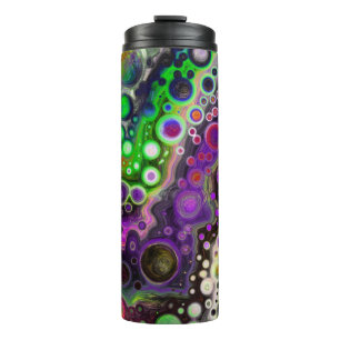 Garrafa Térmica Roxo, Verde limão, Arte Negra Fluida