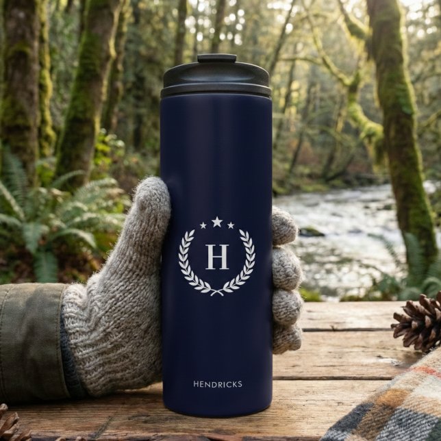 Garrafa Térmica Royal Blue Monogram Stylish Modern Minimalist (Criador carregado)