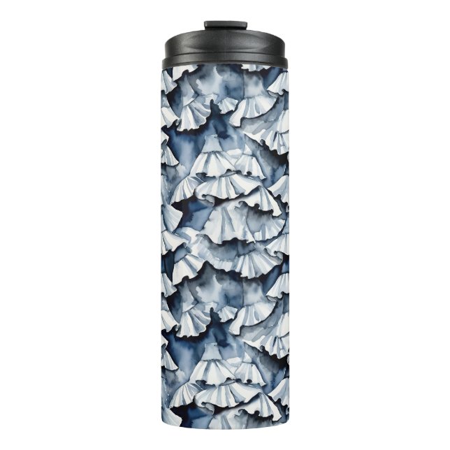 Garrafa Térmica Rufos de Aquarela Azul Denim Suave (Frente)
